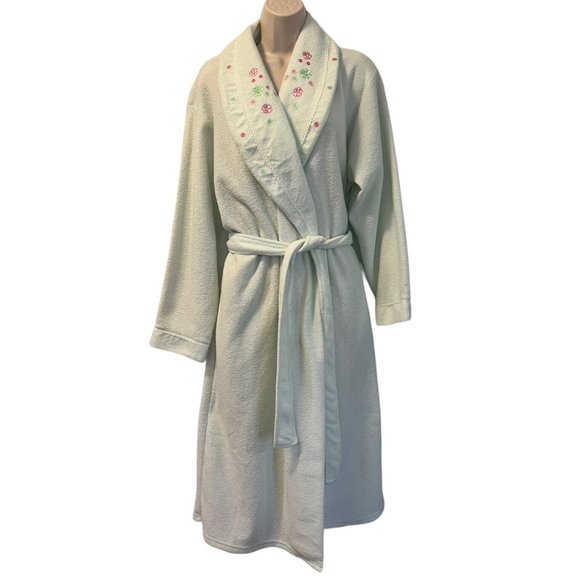 Vintage Moon Dance Robe Mint Green Embroidered Floral Sz Medium Fleece Lined NWT - Picture 1 of 9